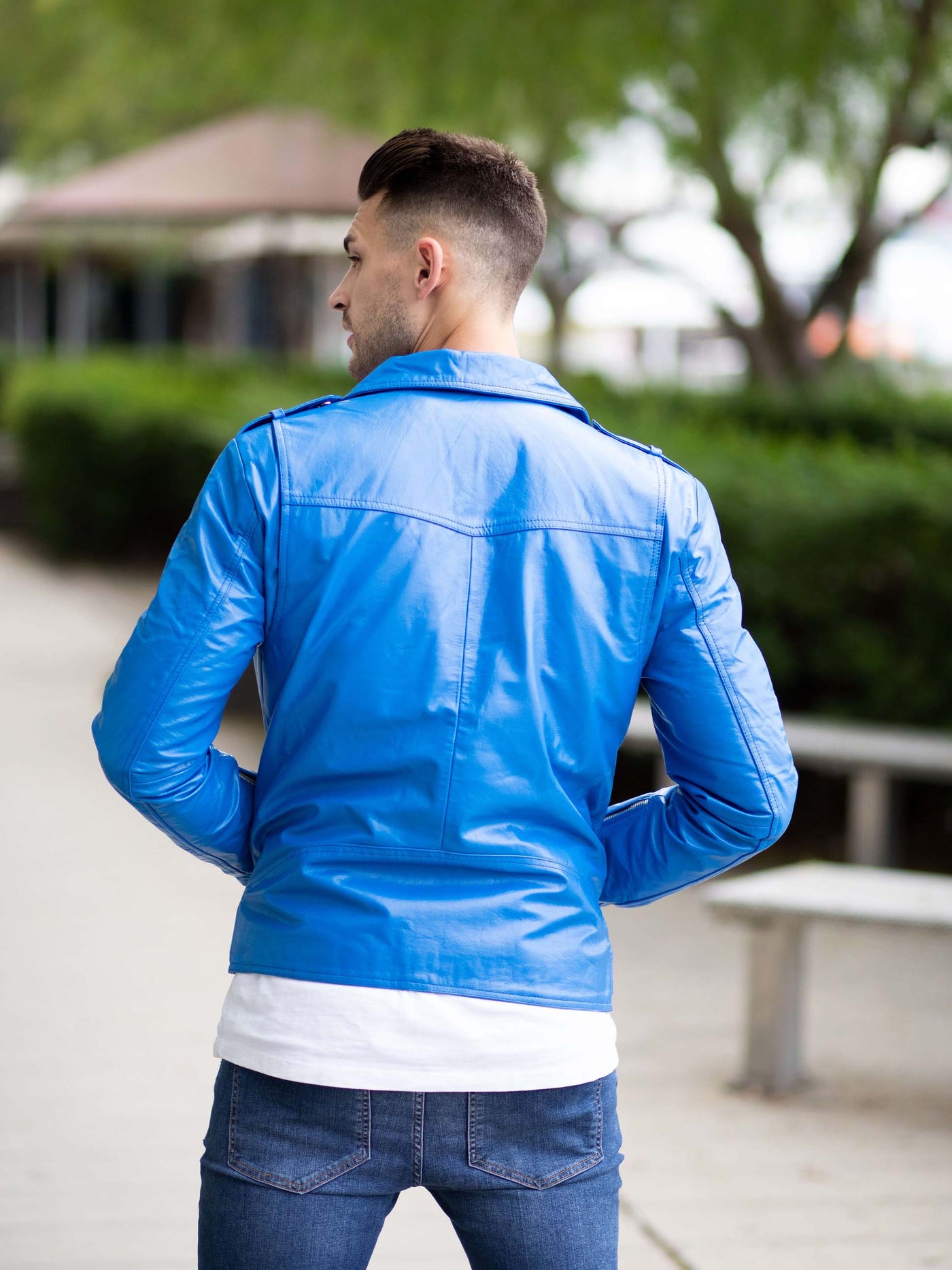 Reggie Belted Blue Leather Jacket