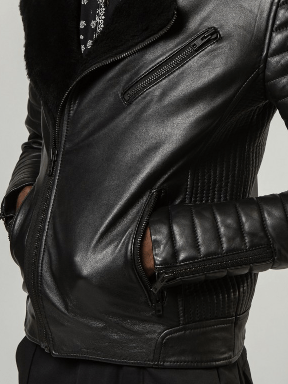 Adan Black Shearling Leather Jacket