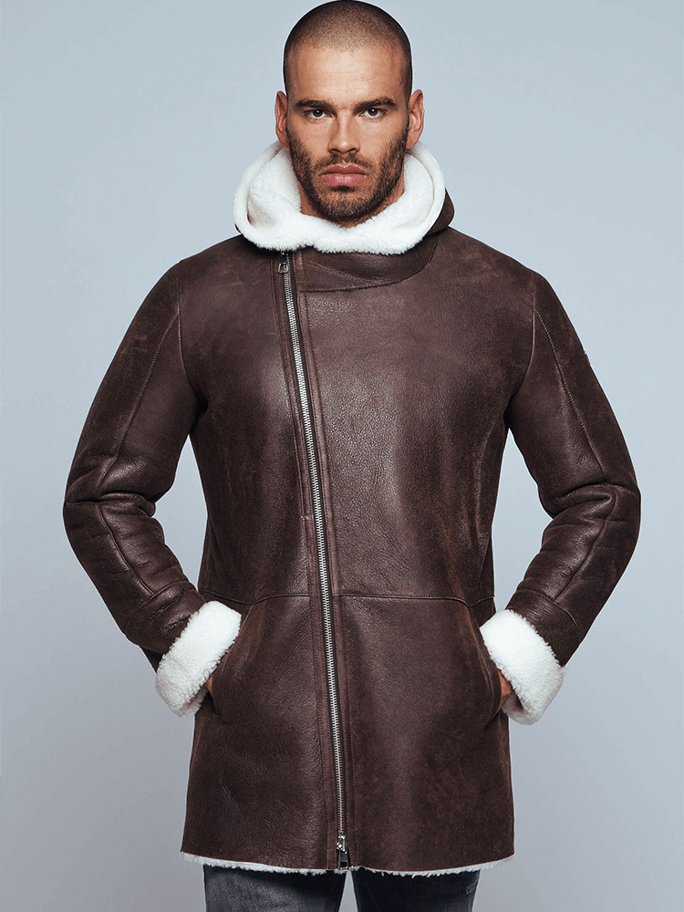 Aiden Brown Shearling Leather Coat