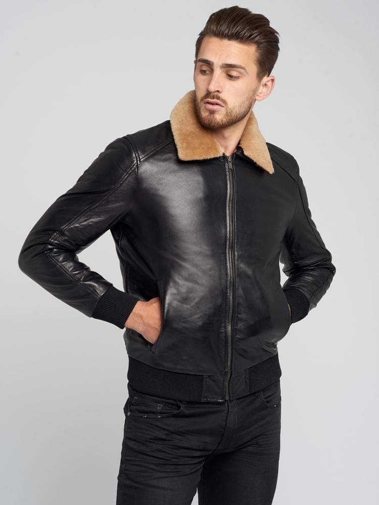Sculpt Australia mens leather jacket Jose Black Fur Collared Leather Jacket