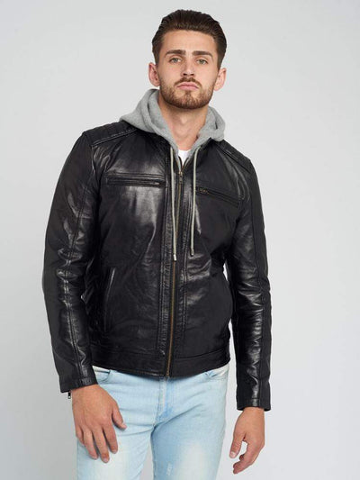 Sculpt Australia mens leather jacket Standout Black Hooded Leather Jacket
