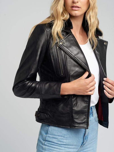 Sculpt Australia womens leather jacket Aviva Fur Collared Leather Jacket