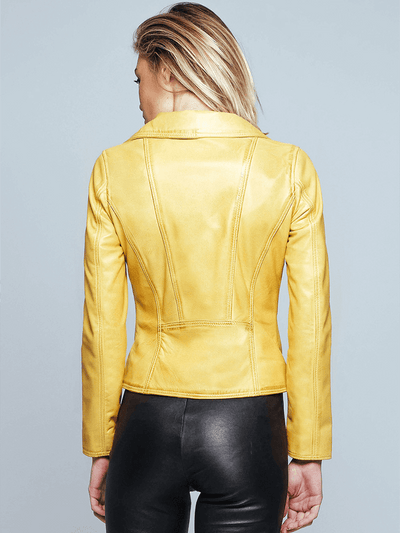 Biker Style Yellow Leather Jacket
