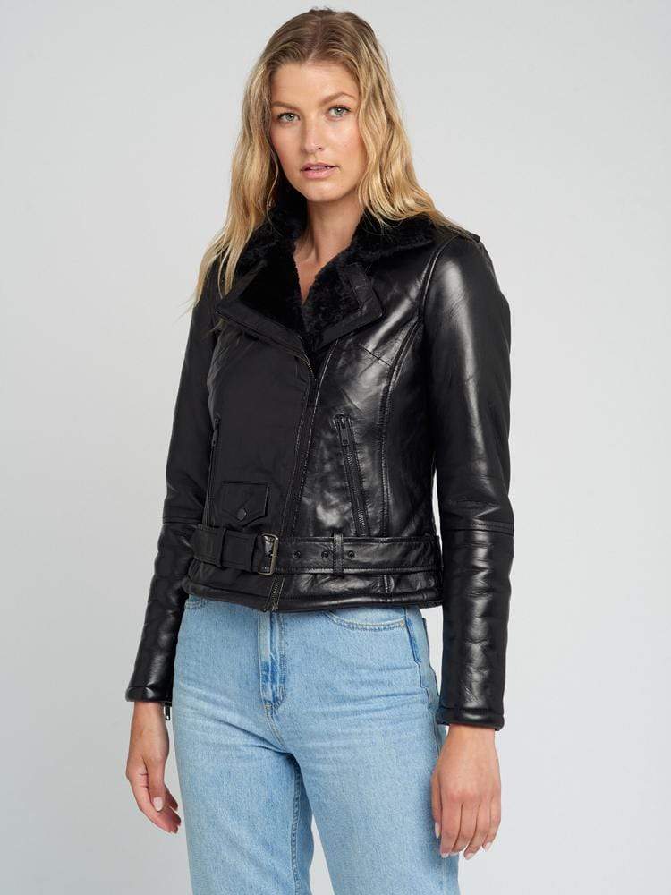 Sculpt Australia womens leather jacket Clara Black Fur Leather Jacket
