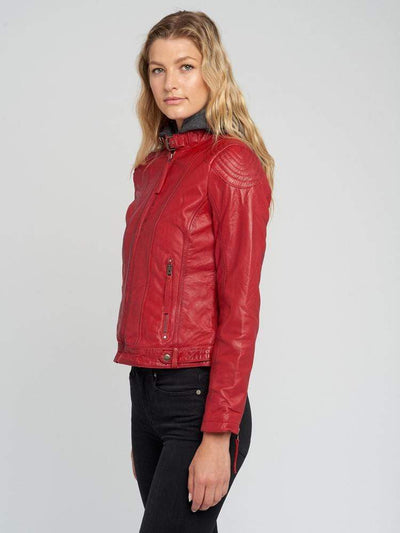 Sculpt Australia womens leather jacket Indiana Red Hooded Leather Jacket