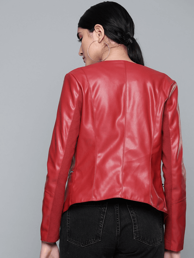 Sculpt Australia womens leather jacket Red Crew Neck Leather Jacket