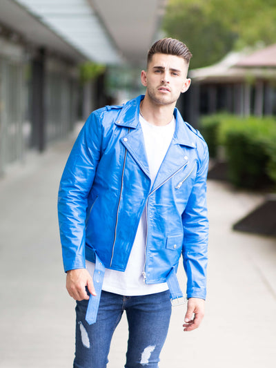 Reggie Belted Blue Leather Jacket