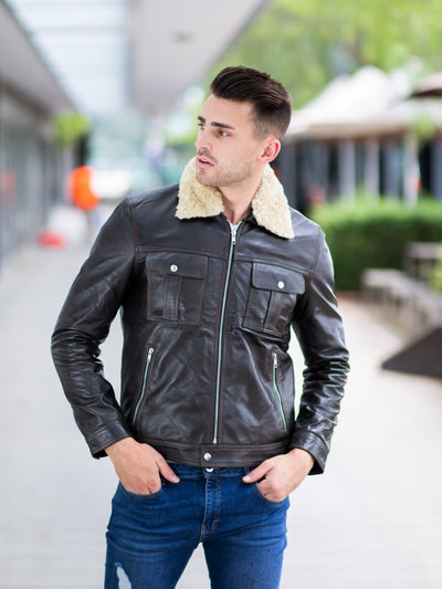 Jaylen Fur Collared Leather Jacket