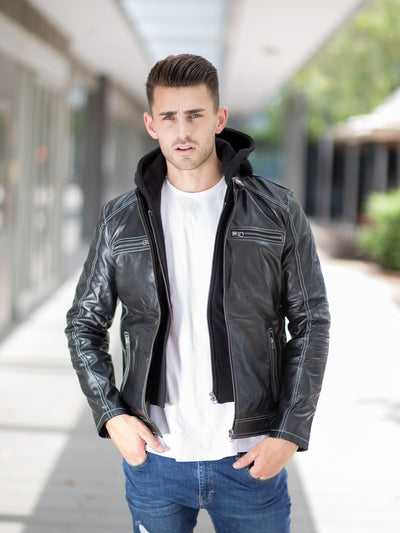 Treyton Hooded Leather Jacket