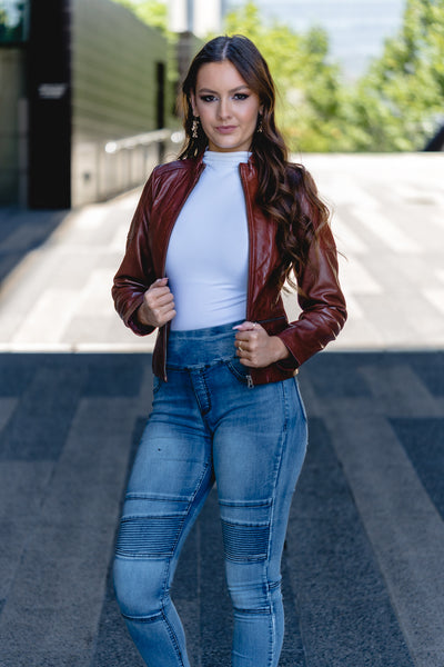 Darina Maroon Leather Jacket