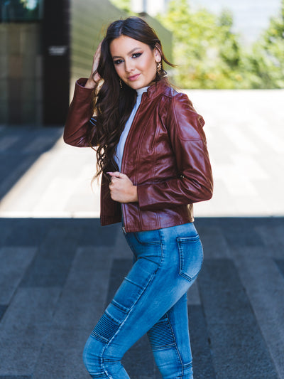 Darina Maroon Leather Jacket