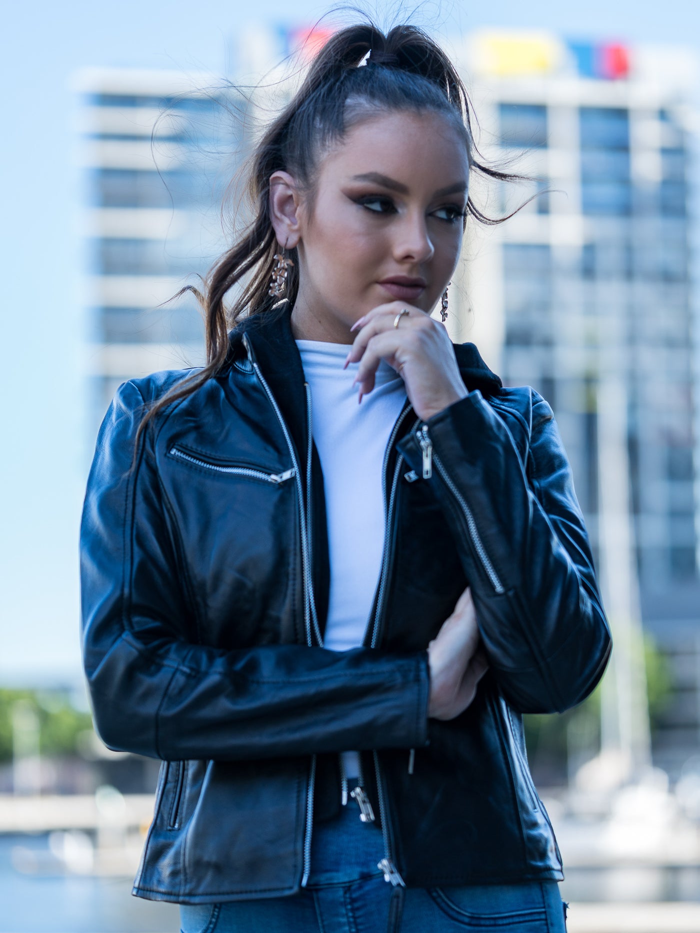 Serena Hooded Leather Jacket