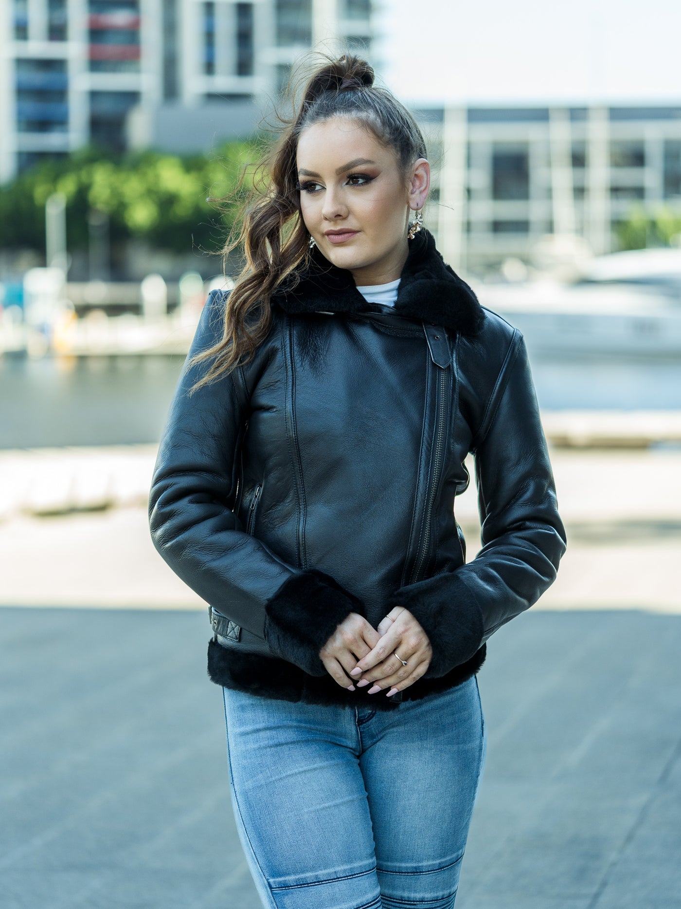 Edna Black Sheepskin Leather Jacket