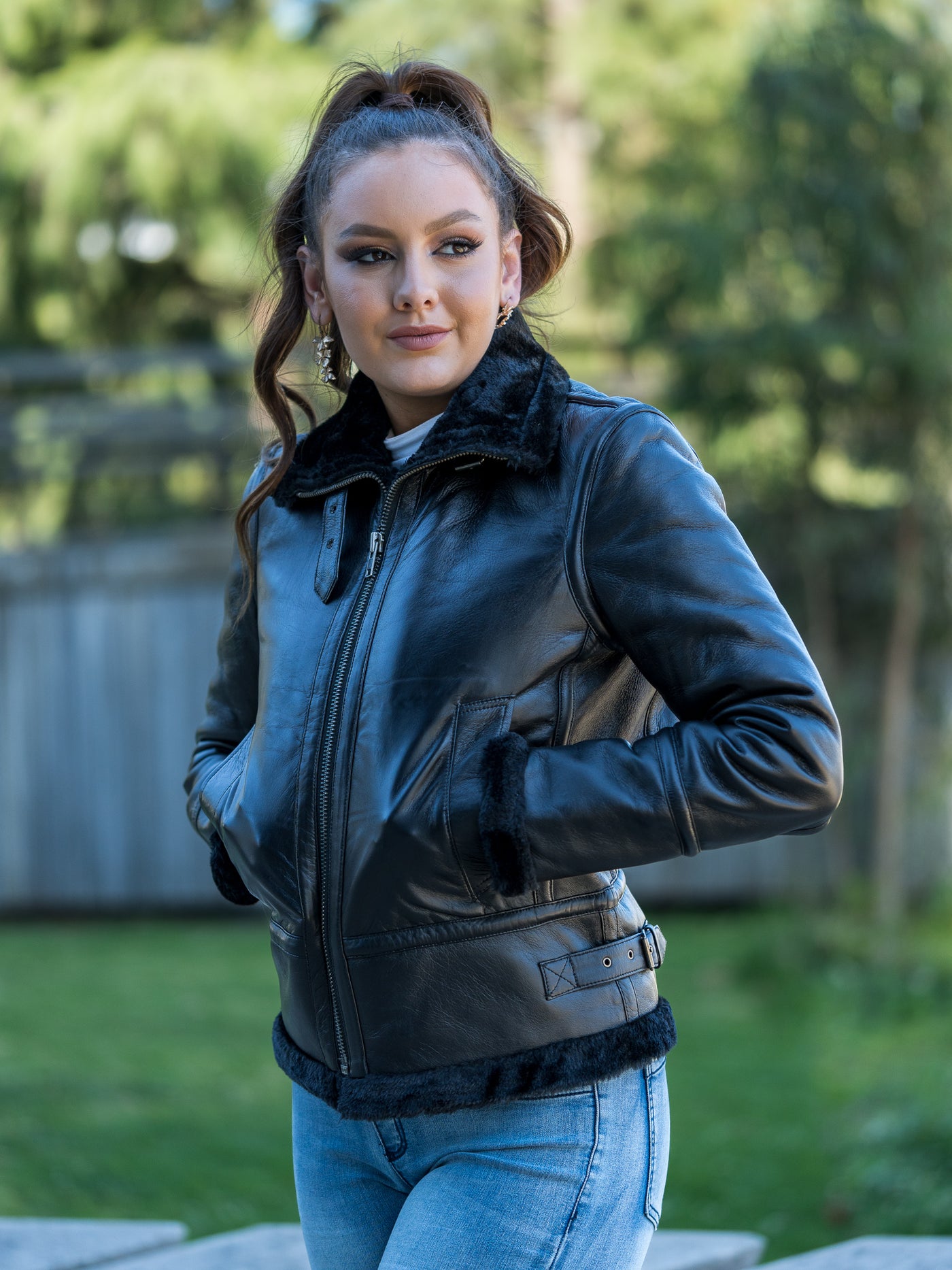 Edna Black Sheepskin Leather Jacket