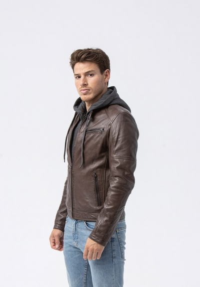 Leon Brown Hooded Leather Jacket