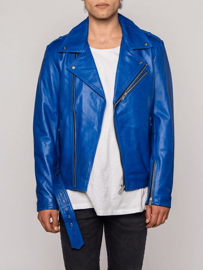 Belted Blue Leather Jacket