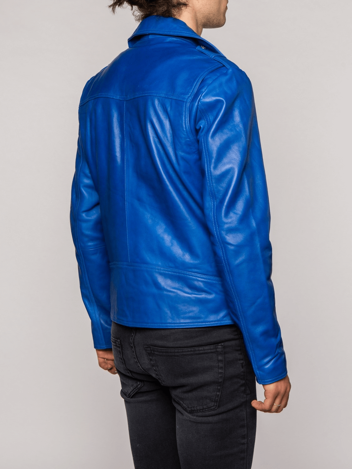 Belted Blue Leather Jacket