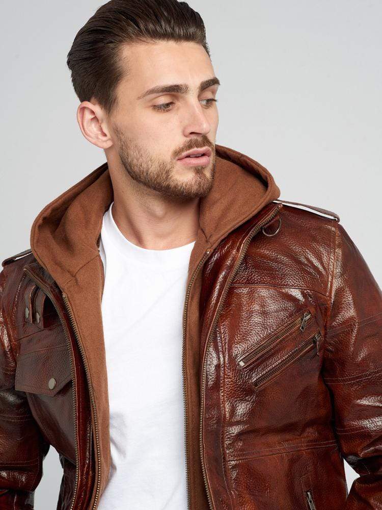Sculpt Australia mens leather jacket Brown Hooded Leather Jacket