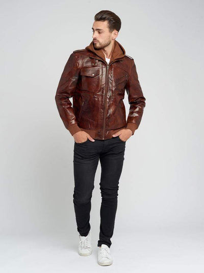 Sculpt Australia mens leather jacket Brown Hooded Leather Jacket
