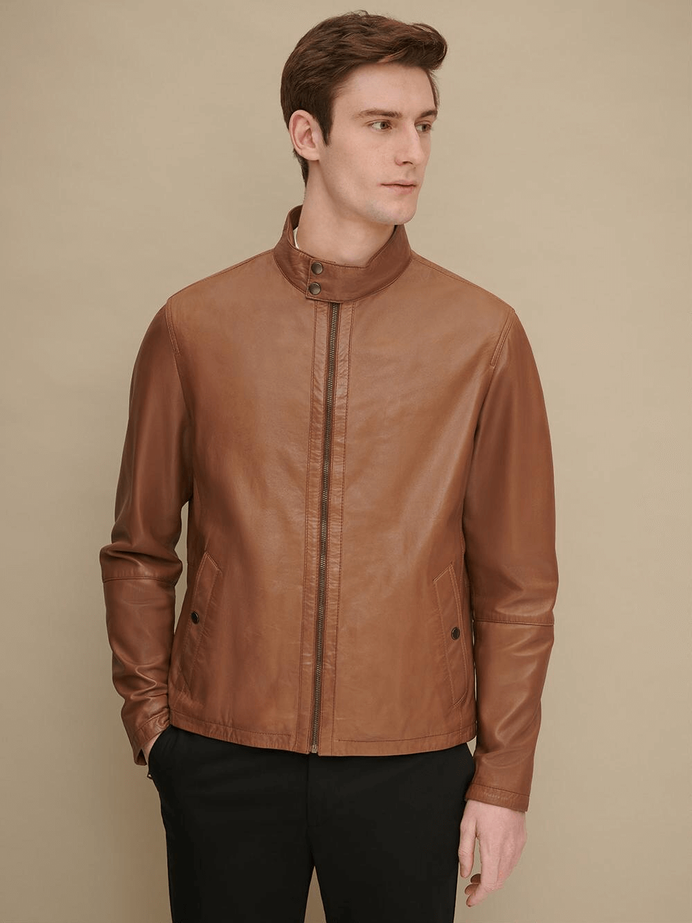 Cognac Smooth Leather Jacket