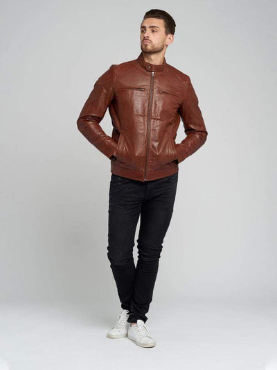 Sculpt Australia mens leather jacket Cognac Tab Collar Leather Jacket