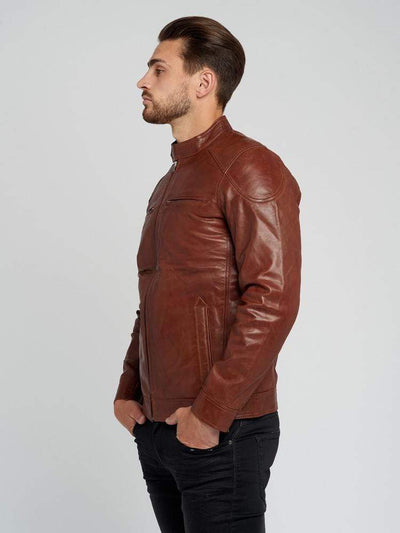 Sculpt Australia mens leather jacket Cognac Tab Collar Leather Jacket