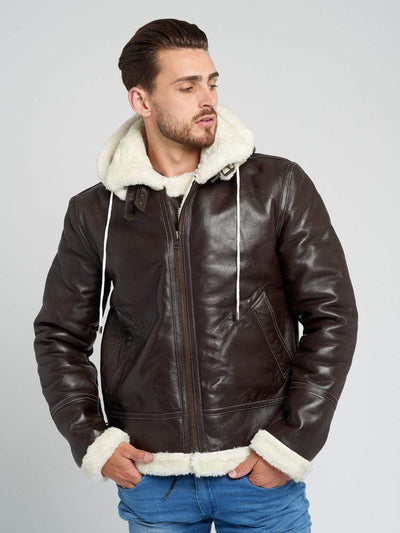Sculpt Australia mens leather jacket Dark Brown detachable Hood Fur Jacket