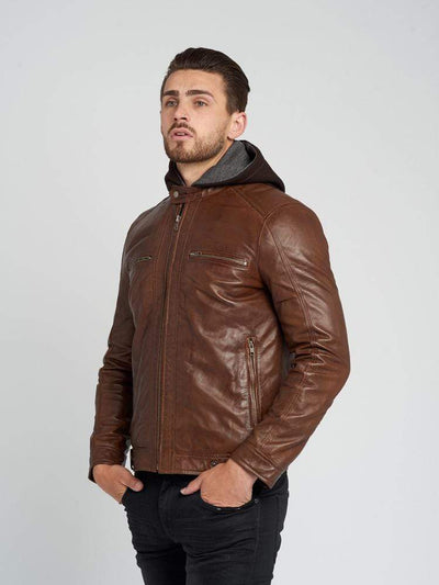 Sculpt Australia mens leather jacket Dylan Brown Hooded Leather Jacket