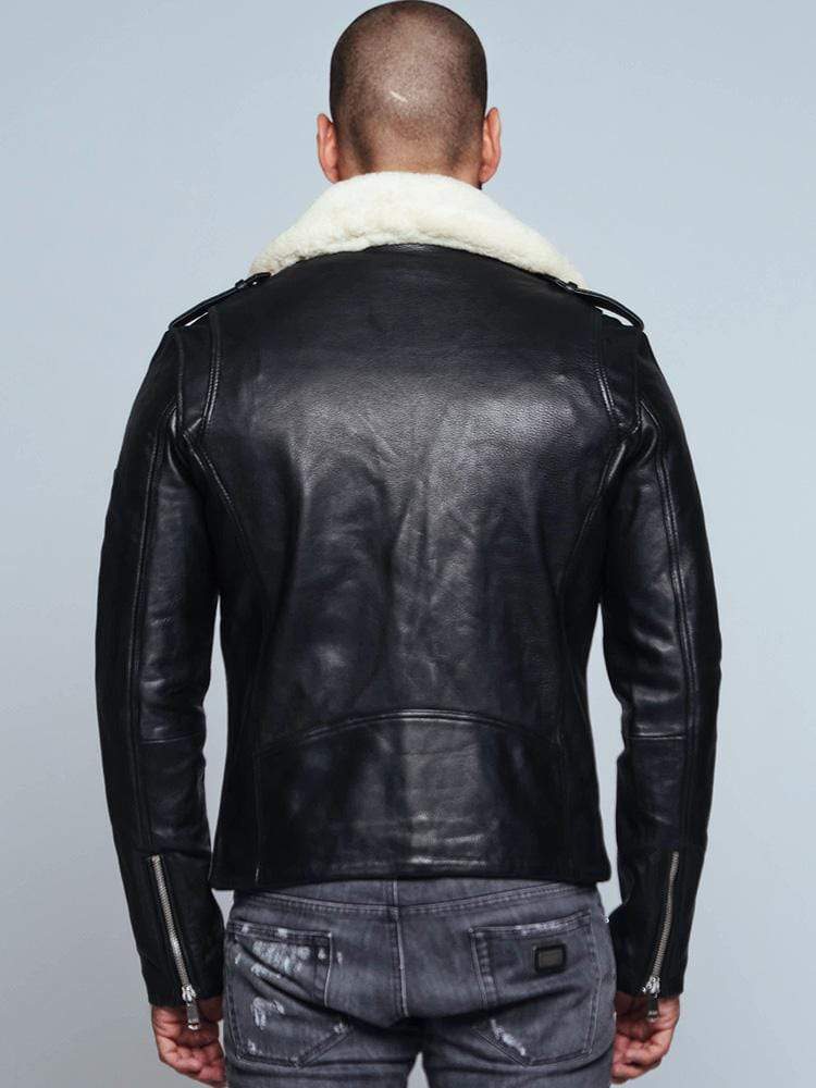 Fur Collared Black Leather Jacket