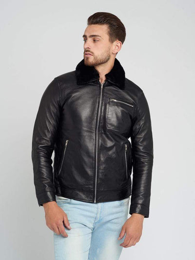 Sculpt Australia mens leather jacket Fur Collared Black Leather Jacket