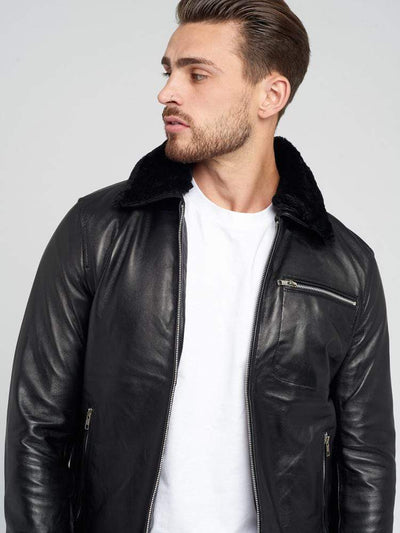 Sculpt Australia mens leather jacket Fur Collared Black Leather Jacket