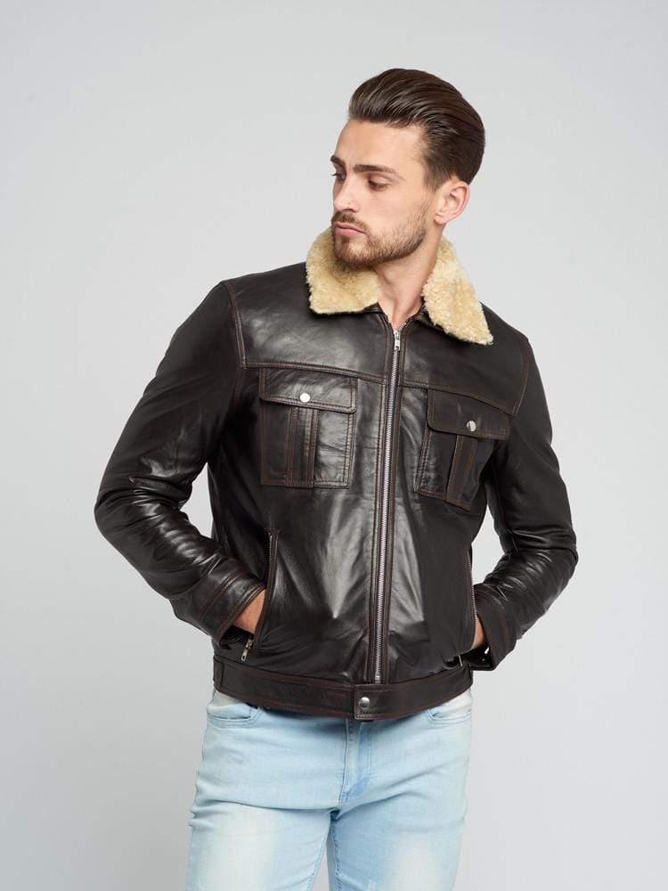 Sculpt Australia mens leather jacket Fur Detachable Collar Leather Jacket