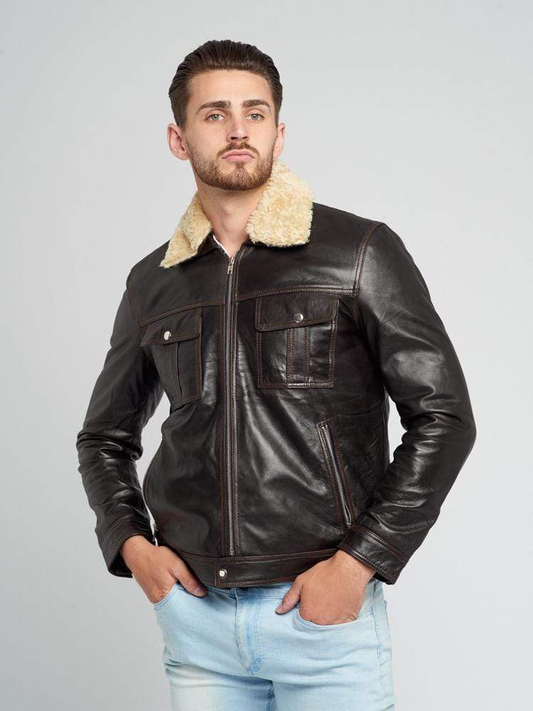 Sculpt Australia mens leather jacket Fur Detachable Collar Leather Jacket