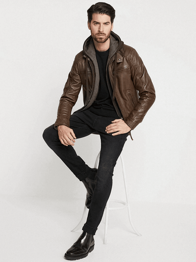 Sculpt Australia mens leather jacket Hooded Brown Leather Jacket