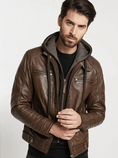 Sculpt Australia mens leather jacket Hooded Brown Leather Jacket