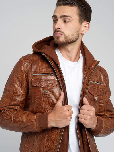 Sculpt Australia mens leather jacket Hooded Moto Leather jacket