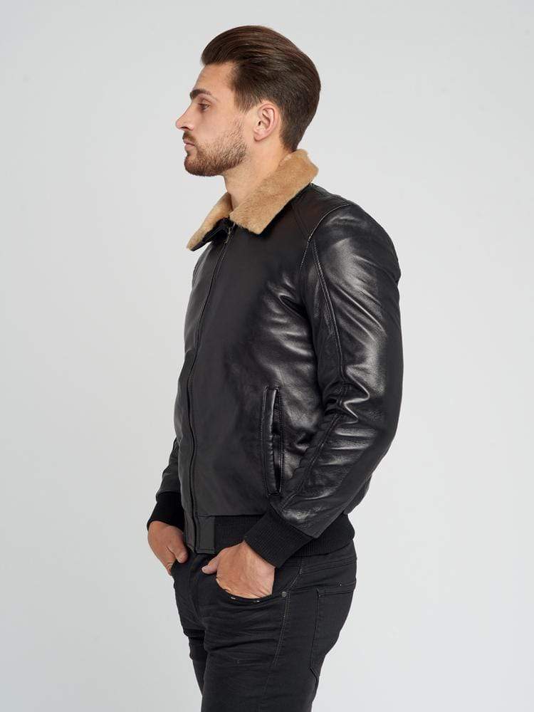Sculpt Australia mens leather jacket Jose Black Fur Collared Leather Jacket