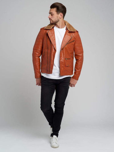Sculpt Australia mens leather jacket Jose Cognac Fur Collared Leather Jacket