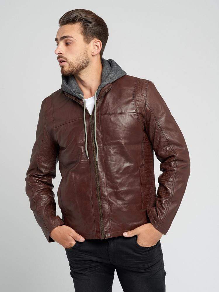 Sculpt Australia mens leather jacket Mahogany Hooded Leather Jacket
