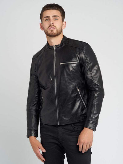 Sculpt Australia mens leather jacket Short Collar Black Leather Jacket