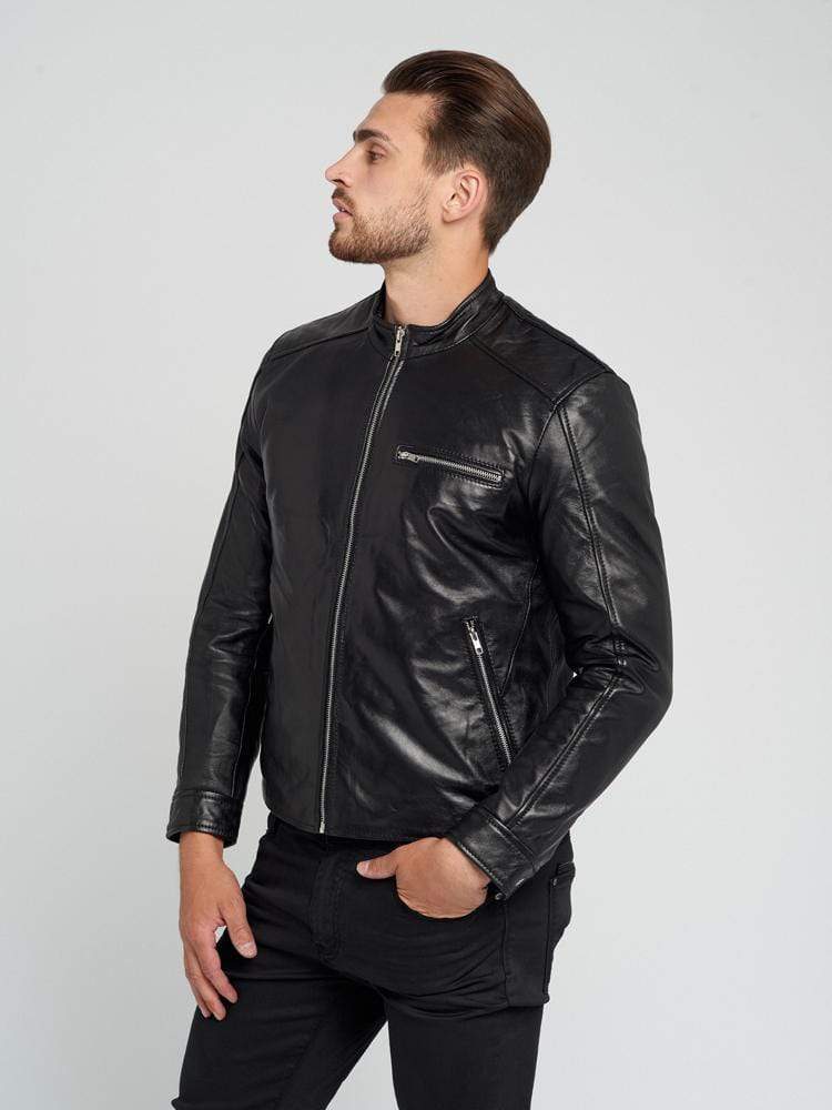 Sculpt Australia mens leather jacket Short Collar Black Leather Jacket
