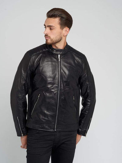 Sculpt Australia mens leather jacket Standing Collar Black Leather Jacket