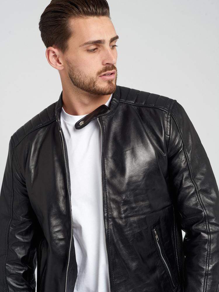 Sculpt Australia mens leather jacket Standing Collar Black Leather Jacket