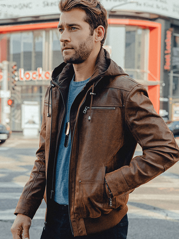 Sculpt Australia mens leather jacket Suede Hooded Leather Jacket