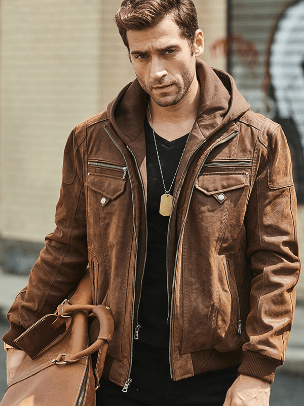 Sculpt Australia mens leather jacket Suede Hooded Moto Leather jacket