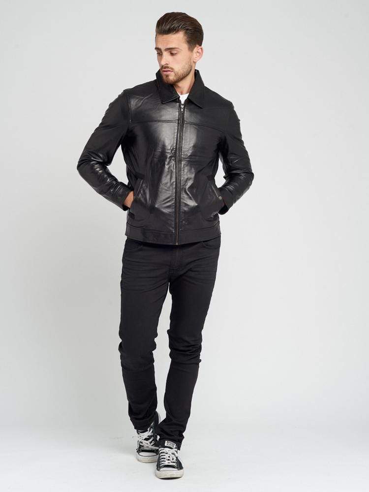 Sculpt Australia mens leather jacket Turn-down Collar Black Leather Jacket