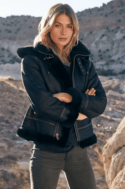 Sculpt Australia womens leather jacket Amy Black Shearling Leather Jacket