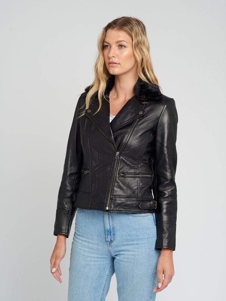 Aviva Fur Collared Leather Jacket – Sculpt Leather Jackets