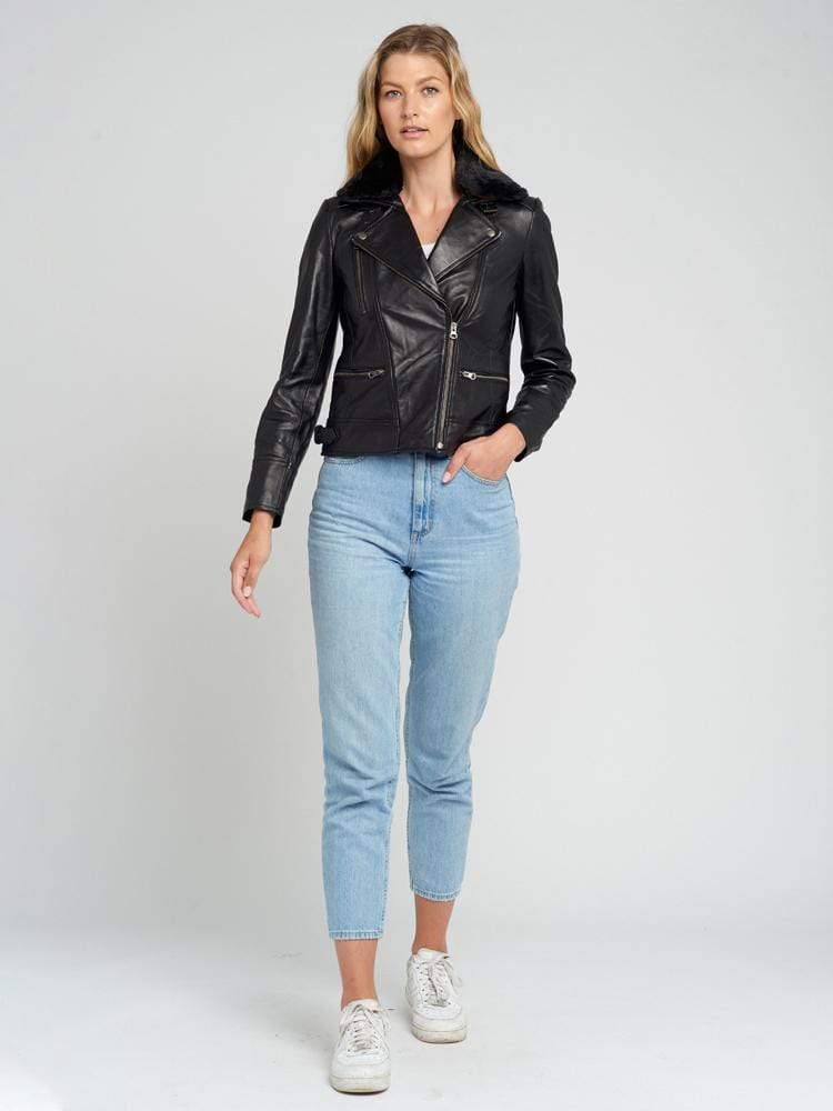 Sculpt Australia womens leather jacket Aviva Fur Collared Leather Jacket