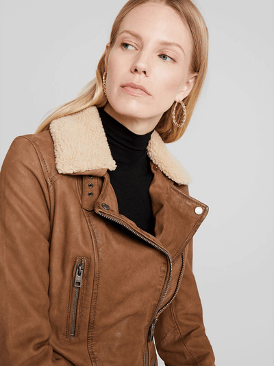 Aviva Wool Collared Leather Jacket